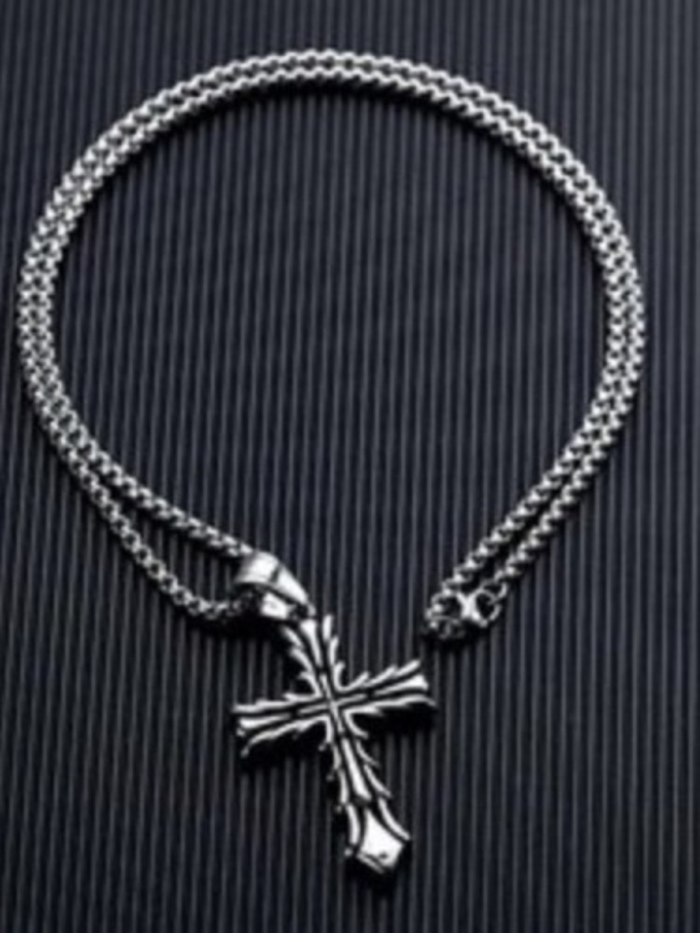 Mens Silver Cross Stainless Steel Pendant Necklace